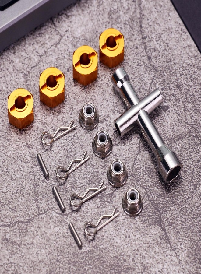 Mesimsple Alloy Wheel Hex Hub Lock Nut & Body Clips for 1/16 H16207 16208 16209 16210 H16H H16E H16P H16BM H16BM H16GT H16DR Series Upgrades Part Yellow - Image 2